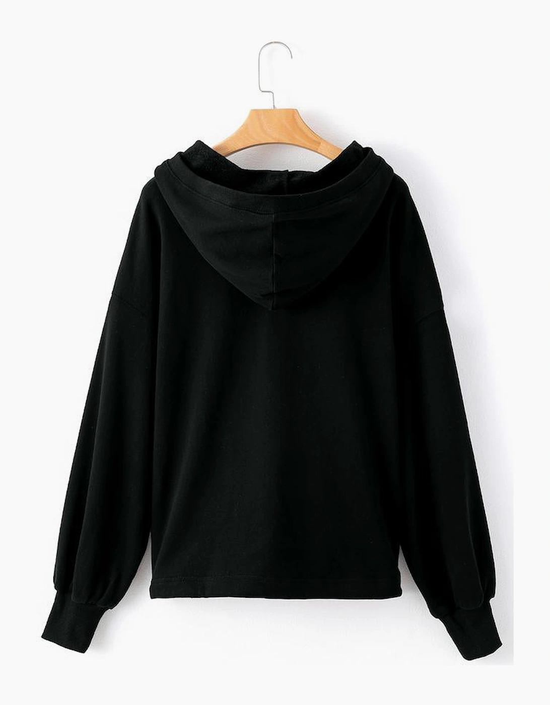 Black Solid Kangaroo Pocket Half Zipper Oversized Hoodie