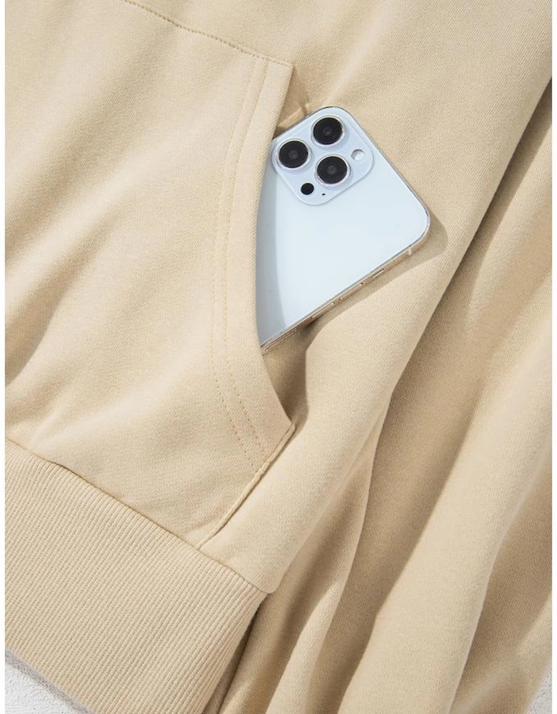 Smoke Gray Zip-up Stand Neck Kangaroo Pocket Sweatshirt