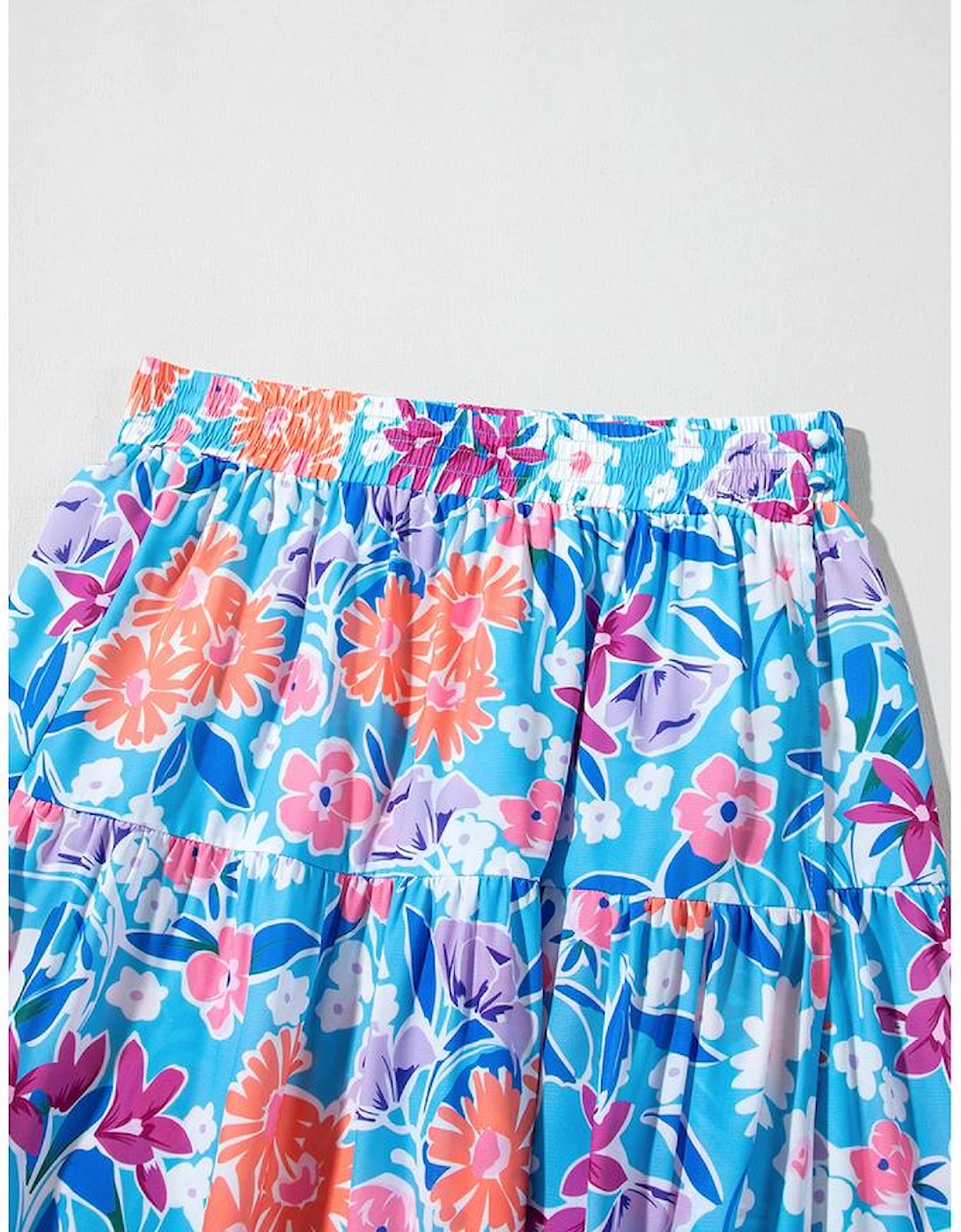 Sky Blue Floral Printed High Waist Split Wrap Long Skirt