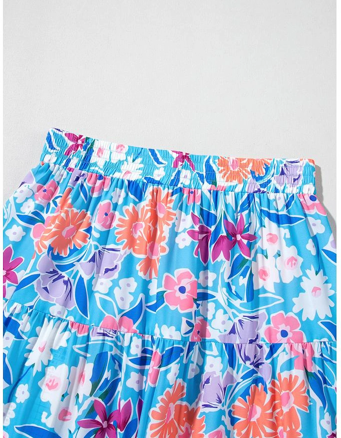 Sky Blue Floral Printed High Waist Split Wrap Long Skirt
