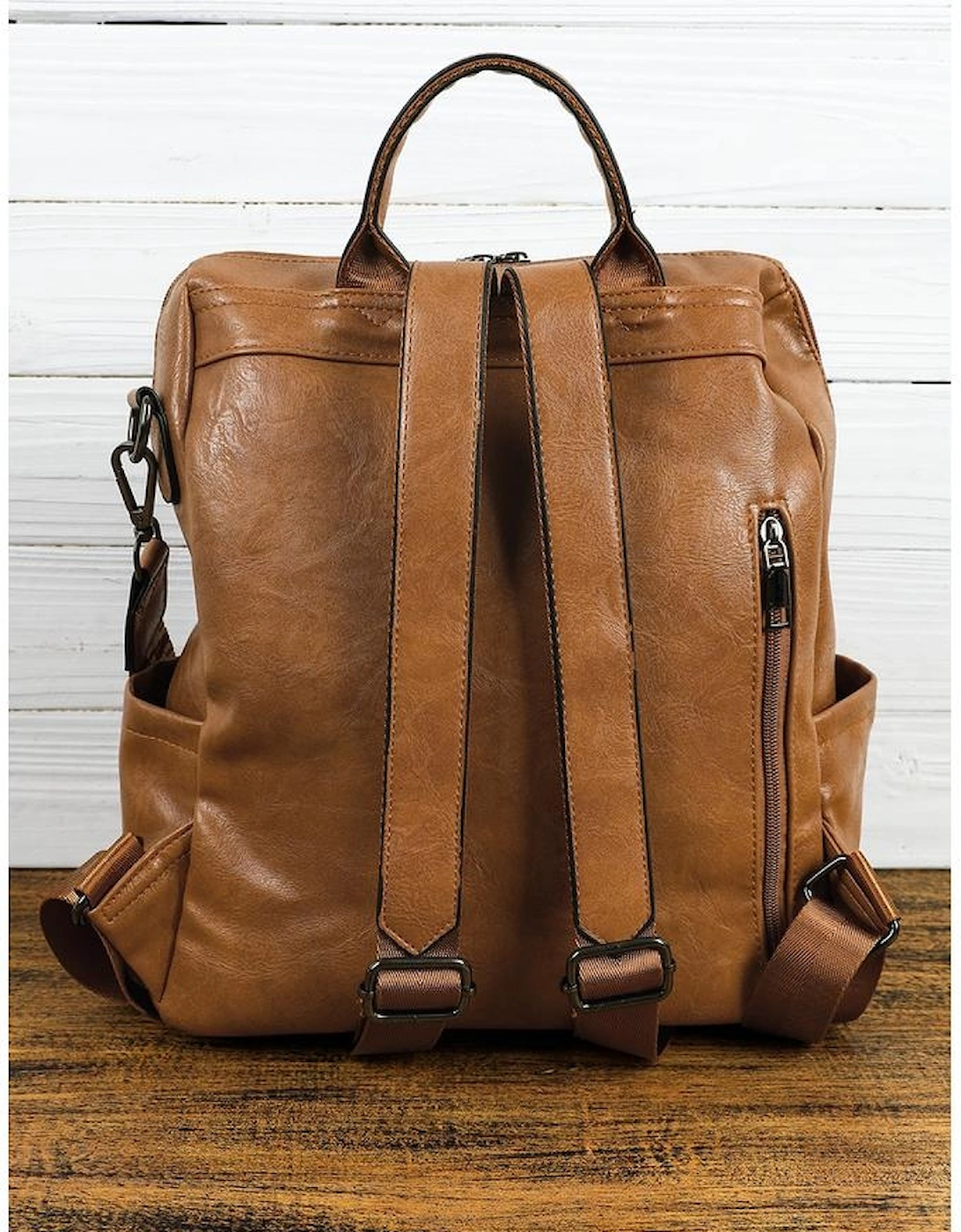 Camel Embroidered Strap Attached Large PU Leather Backpack, 6 of 5