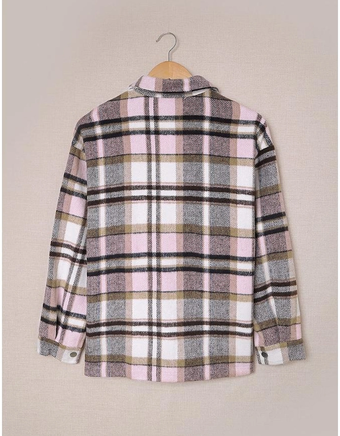 Pink Geometric Plaid Print Pocketed Shacket