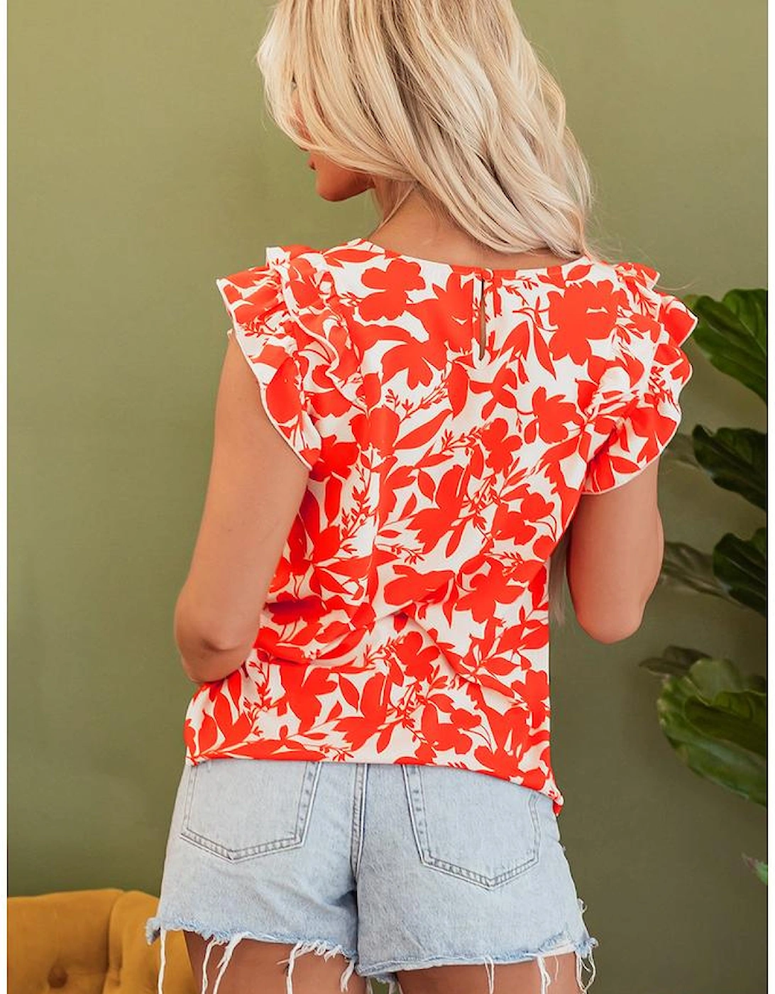 Orange Floral Ruffle Sleeve Print Top, 16 of 15