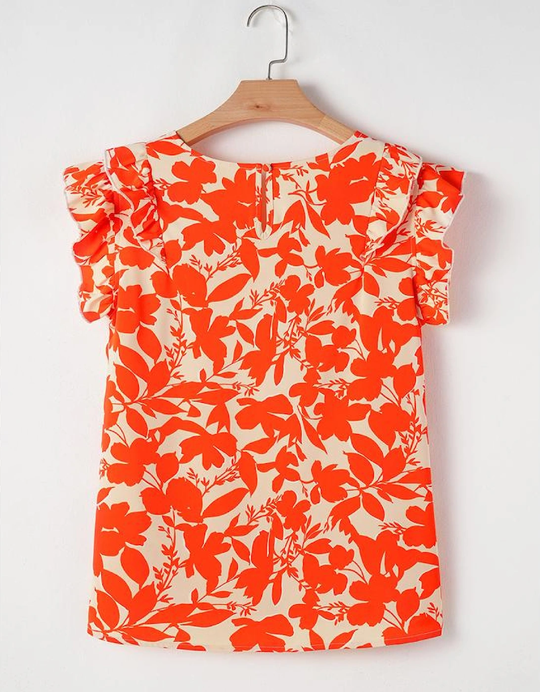 Orange Floral Ruffle Sleeve Print Top
