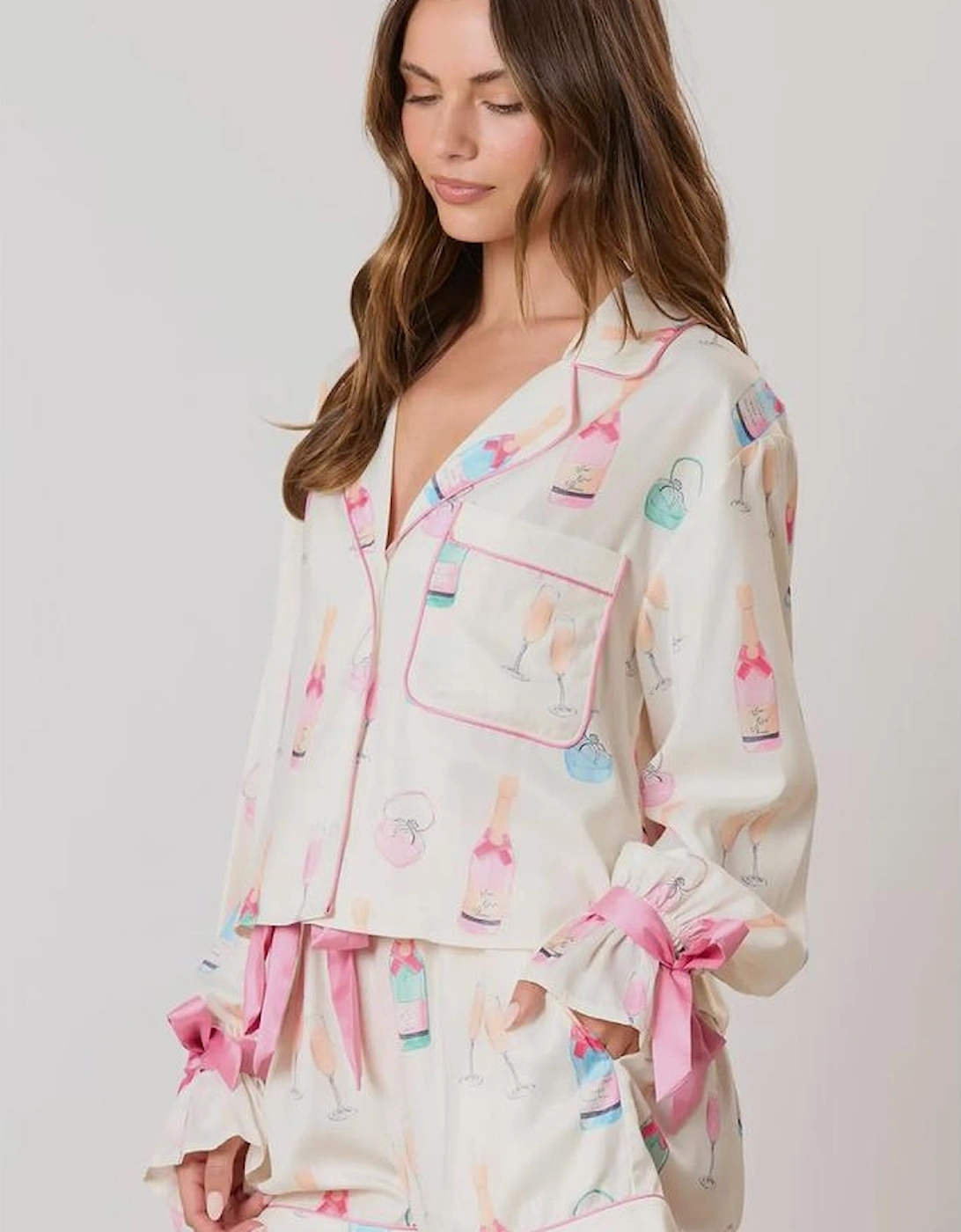 Azura Exchange White Christmas Wine Glass Print Bow Knot Two Piece Pajama Set, 9 of 8