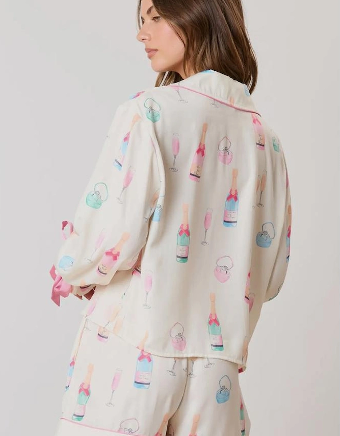 Azura Exchange White Christmas Wine Glass Print Bow Knot Two Piece Pajama Set