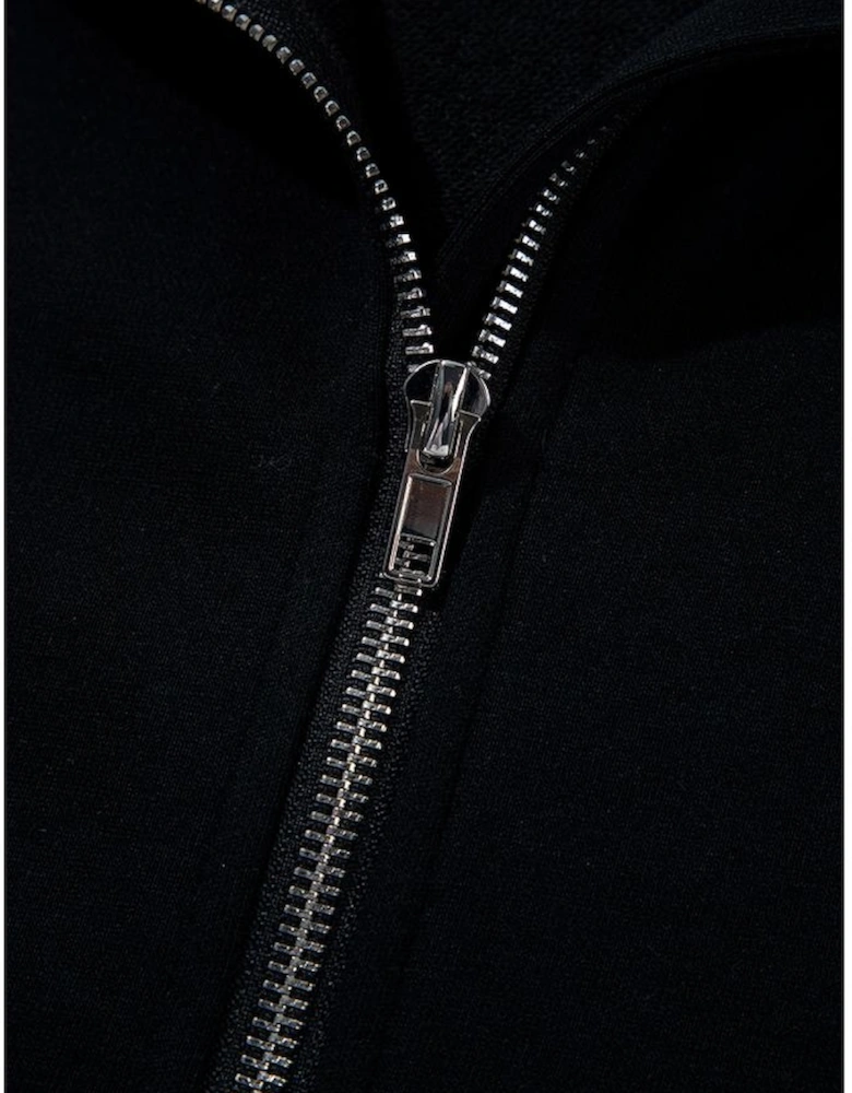 Black Half Zipper Kangaroo Pocket Short Sleeve Hoodie