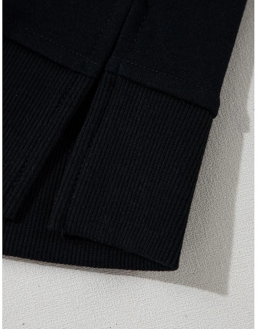 Black Half Zipper Kangaroo Pocket Short Sleeve Hoodie