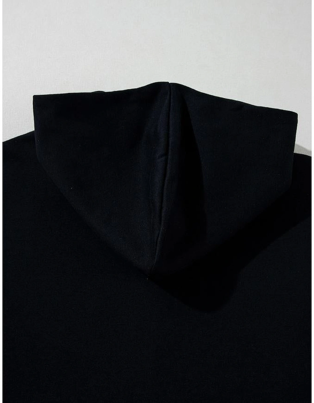 Black Half Zipper Kangaroo Pocket Short Sleeve Hoodie