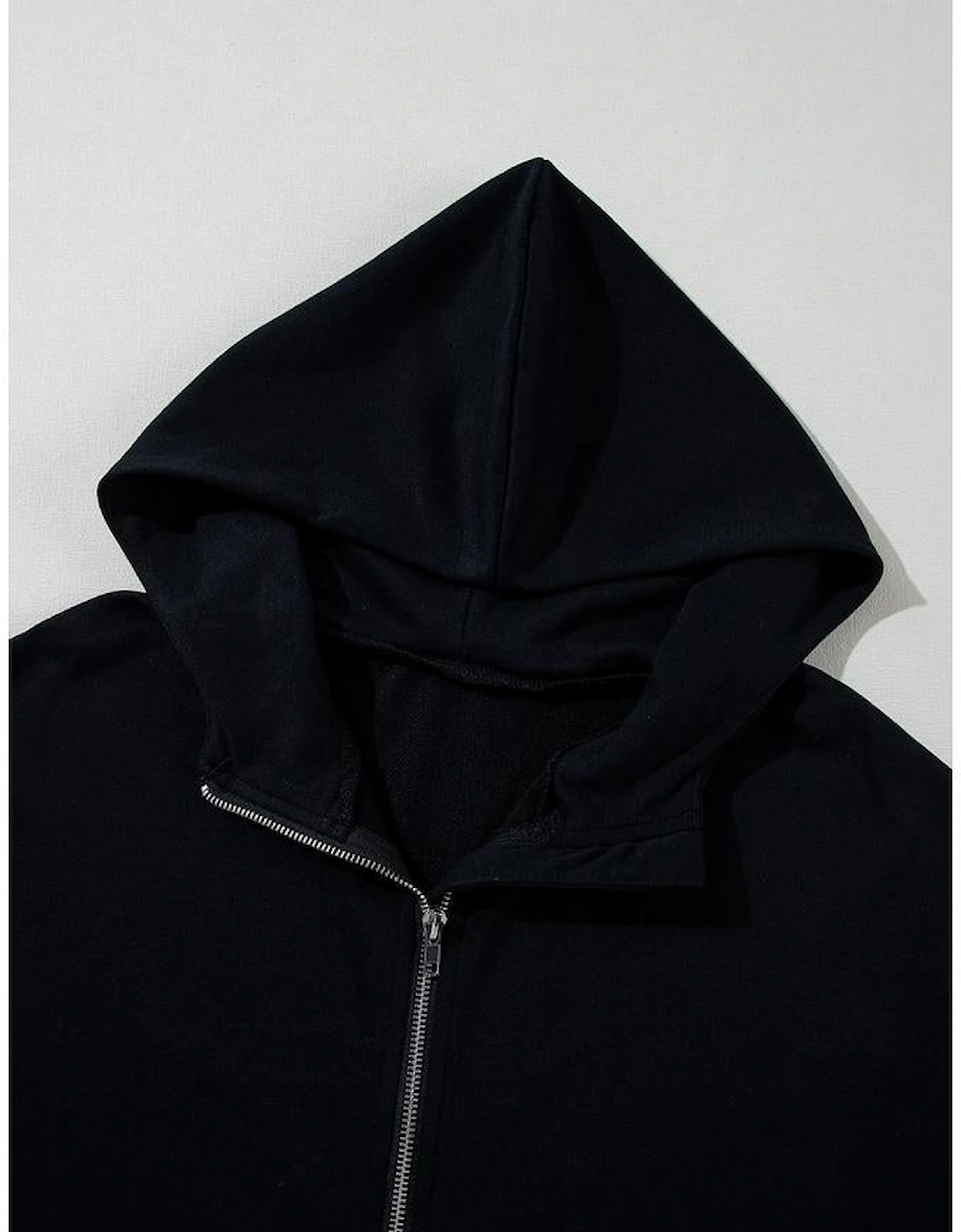Black Half Zipper Kangaroo Pocket Short Sleeve Hoodie