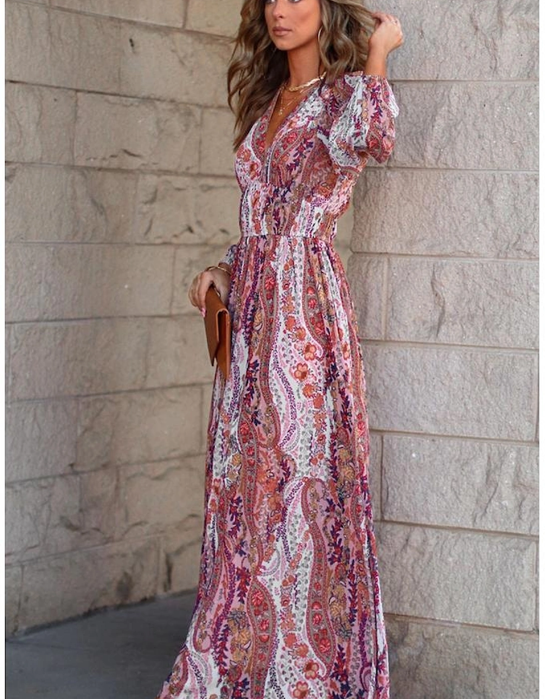 Multicolour Boho Paisley Print V Neck Empire Waist Maxi Dress, 6 of 5