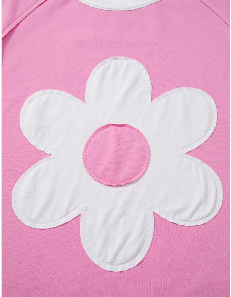 Orchid Bouquet Big Flower Patched Raw Seam Color Block 2 Piece Loose Pant Set