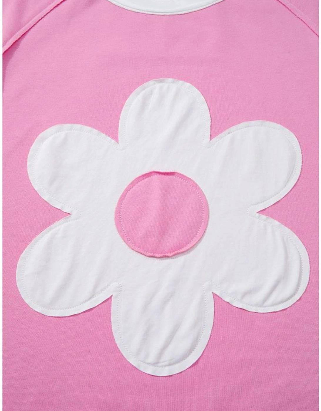 Orchid Bouquet Big Flower Patched Raw Seam Color Block 2 Piece Loose Pant Set