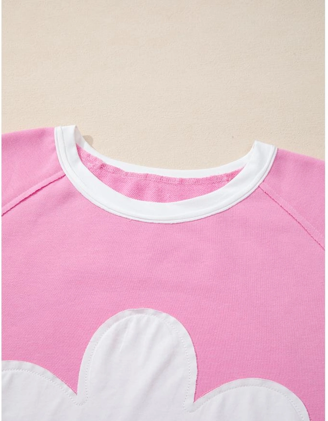 Orchid Bouquet Big Flower Patched Raw Seam Color Block 2 Piece Loose Pant Set