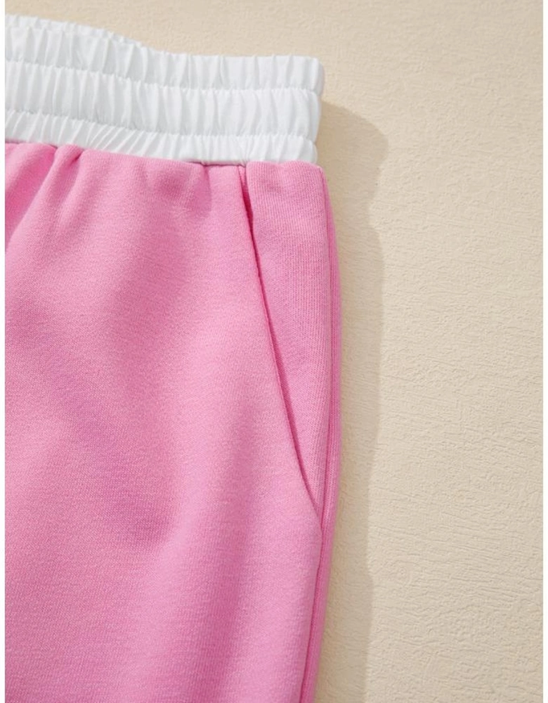 Orchid Bouquet Big Flower Patched Raw Seam Color Block 2 Piece Loose Pant Set