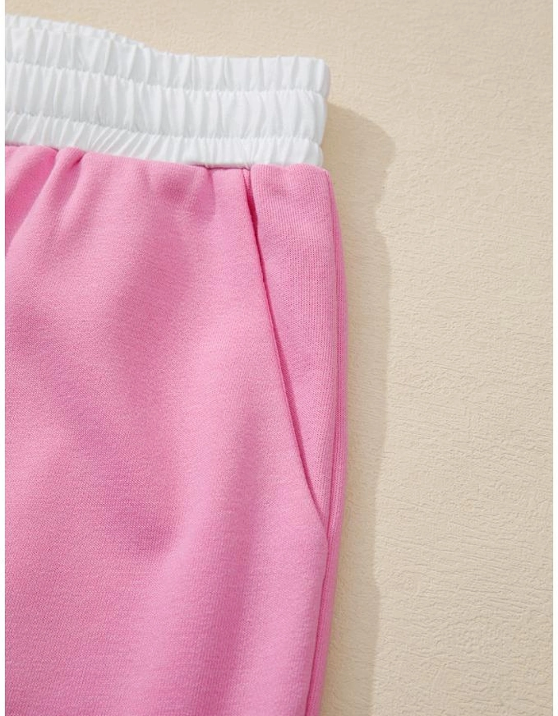 Orchid Bouquet Big Flower Patched Raw Seam Color Block 2 Piece Loose Pant Set