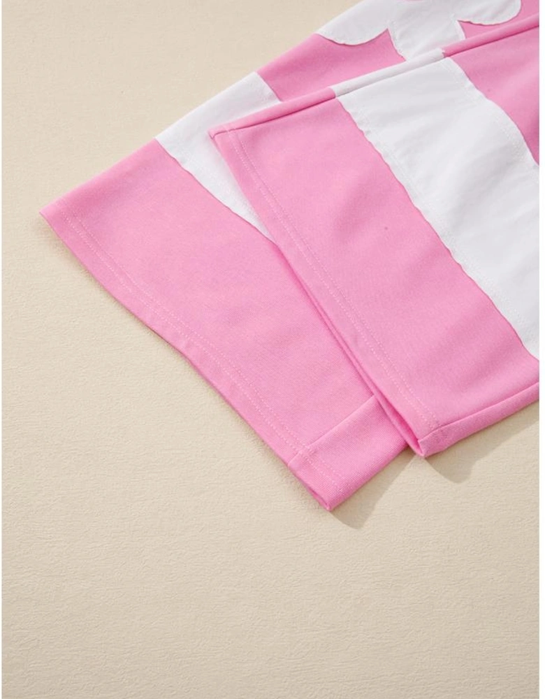 Orchid Bouquet Big Flower Patched Raw Seam Color Block 2 Piece Loose Pant Set