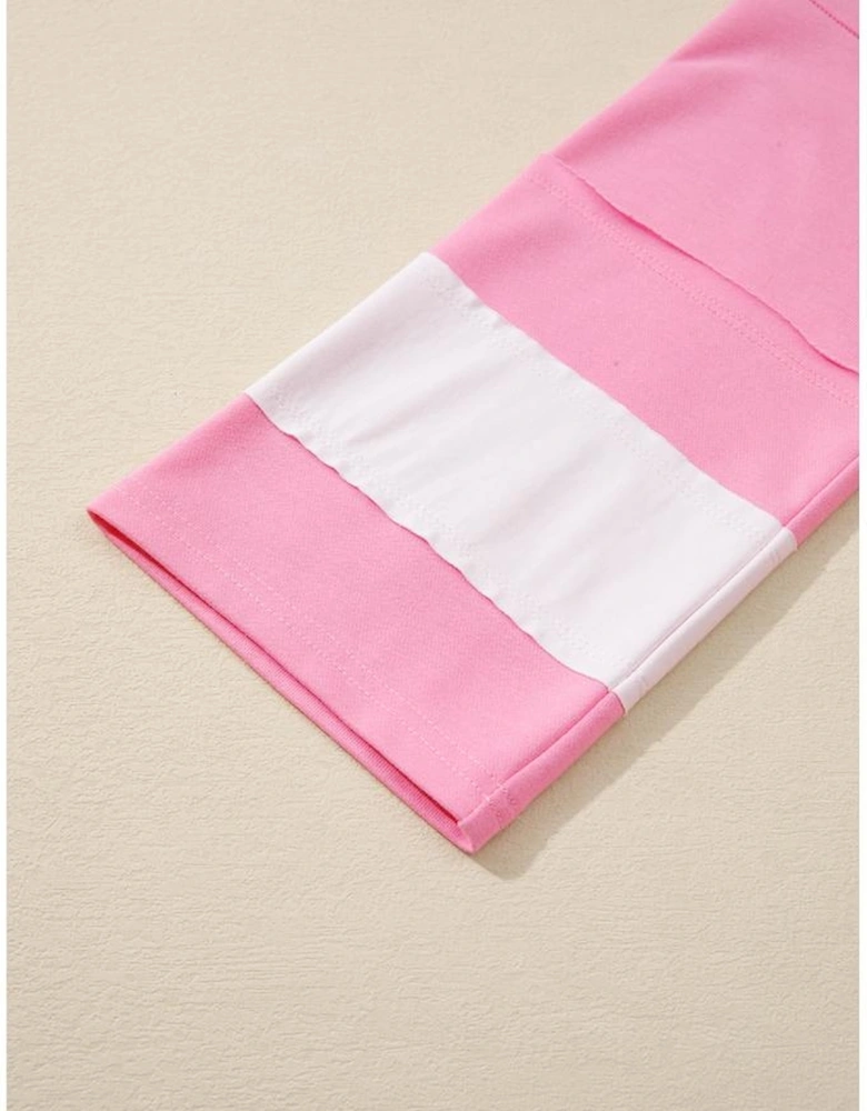 Orchid Bouquet Big Flower Patched Raw Seam Color Block 2 Piece Loose Pant Set