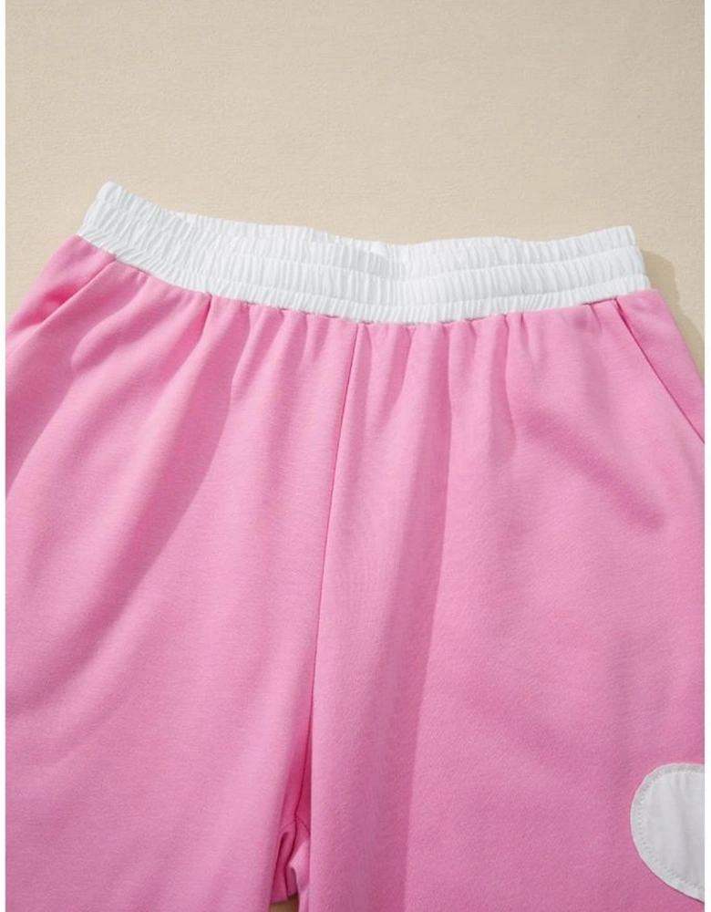 Orchid Bouquet Big Flower Patched Raw Seam Color Block 2 Piece Loose Pant Set