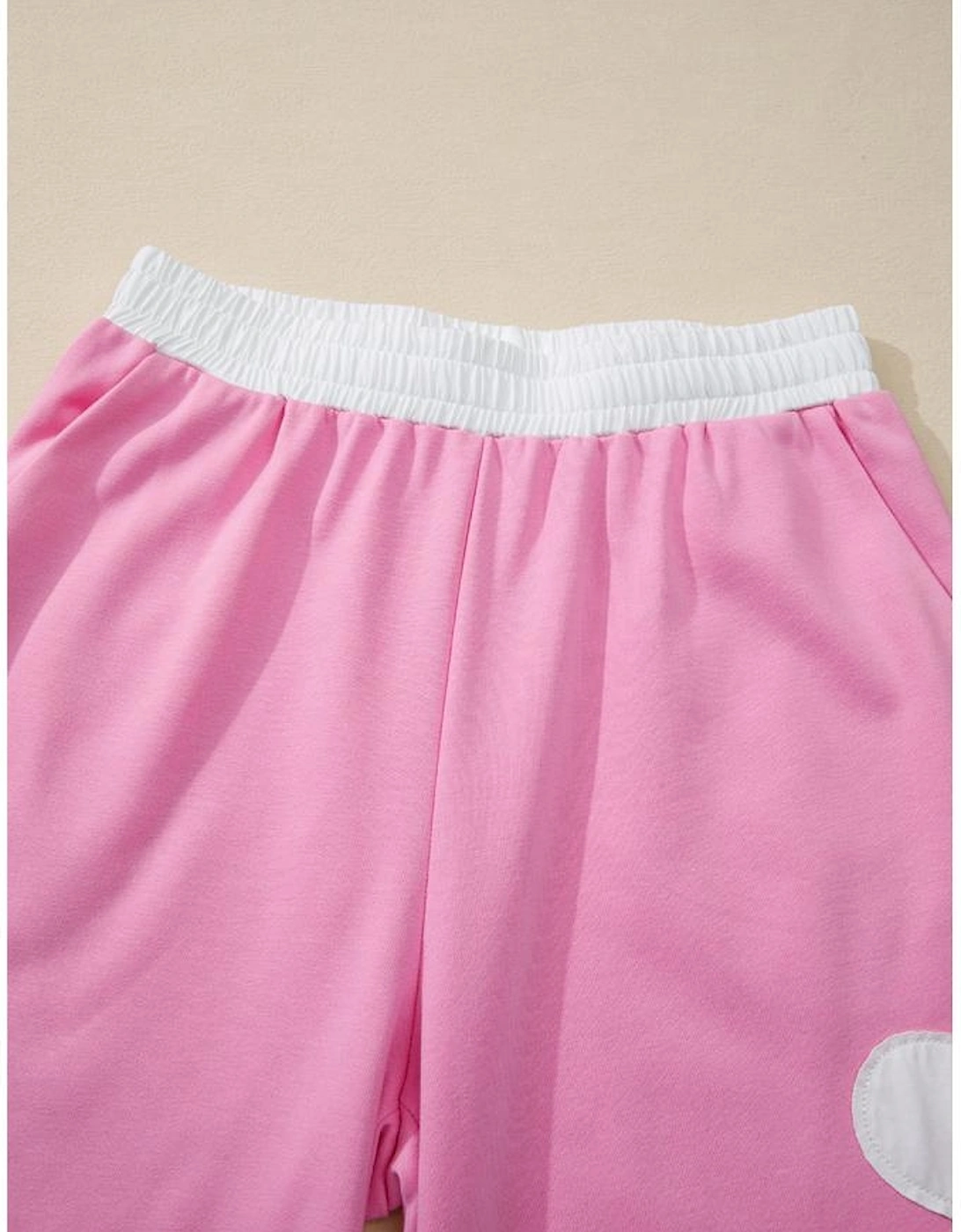 Orchid Bouquet Big Flower Patched Raw Seam Color Block 2 Piece Loose Pant Set