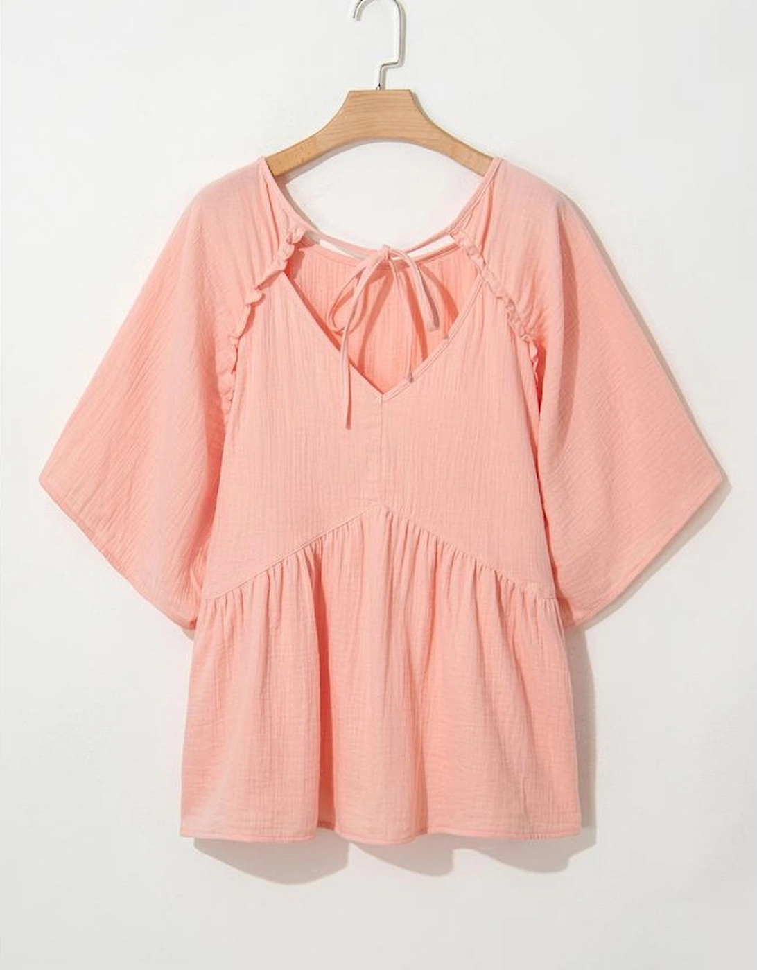 Apricot Pink Plus Size Textured Wide Short Sleeve Babydoll Blouse