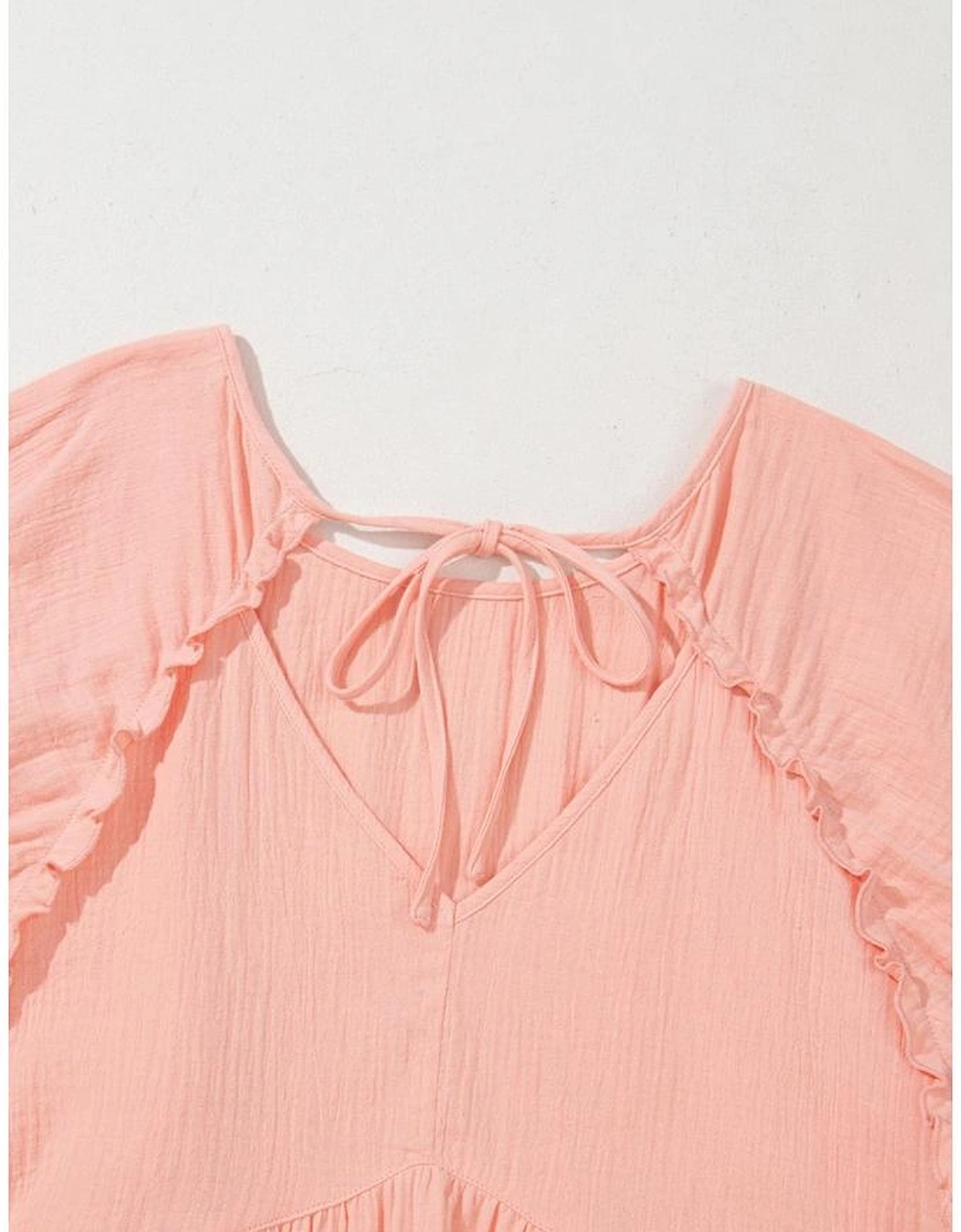 Apricot Pink Plus Size Textured Wide Short Sleeve Babydoll Blouse