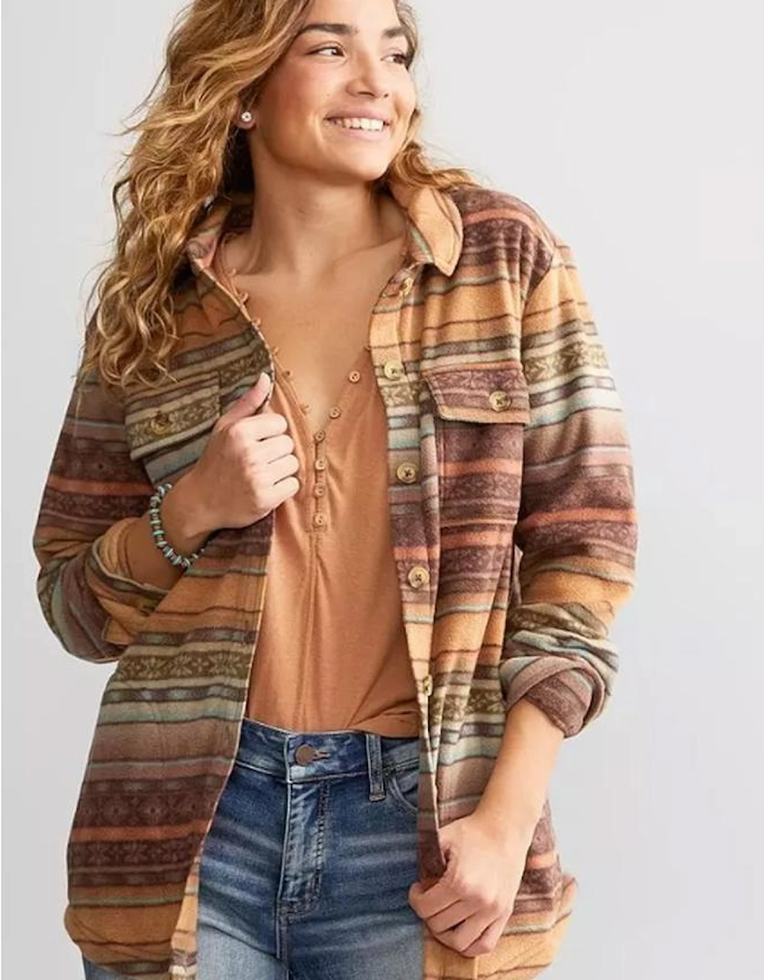 Brown Western Print Fleece Shacket