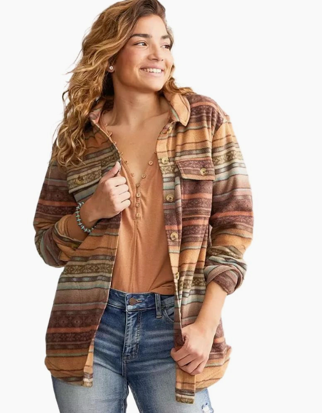 Brown Western Print Fleece Shacket