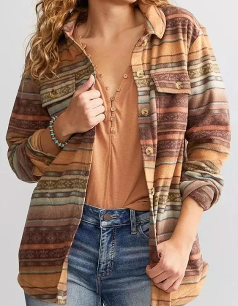Brown Western Print Fleece Shacket