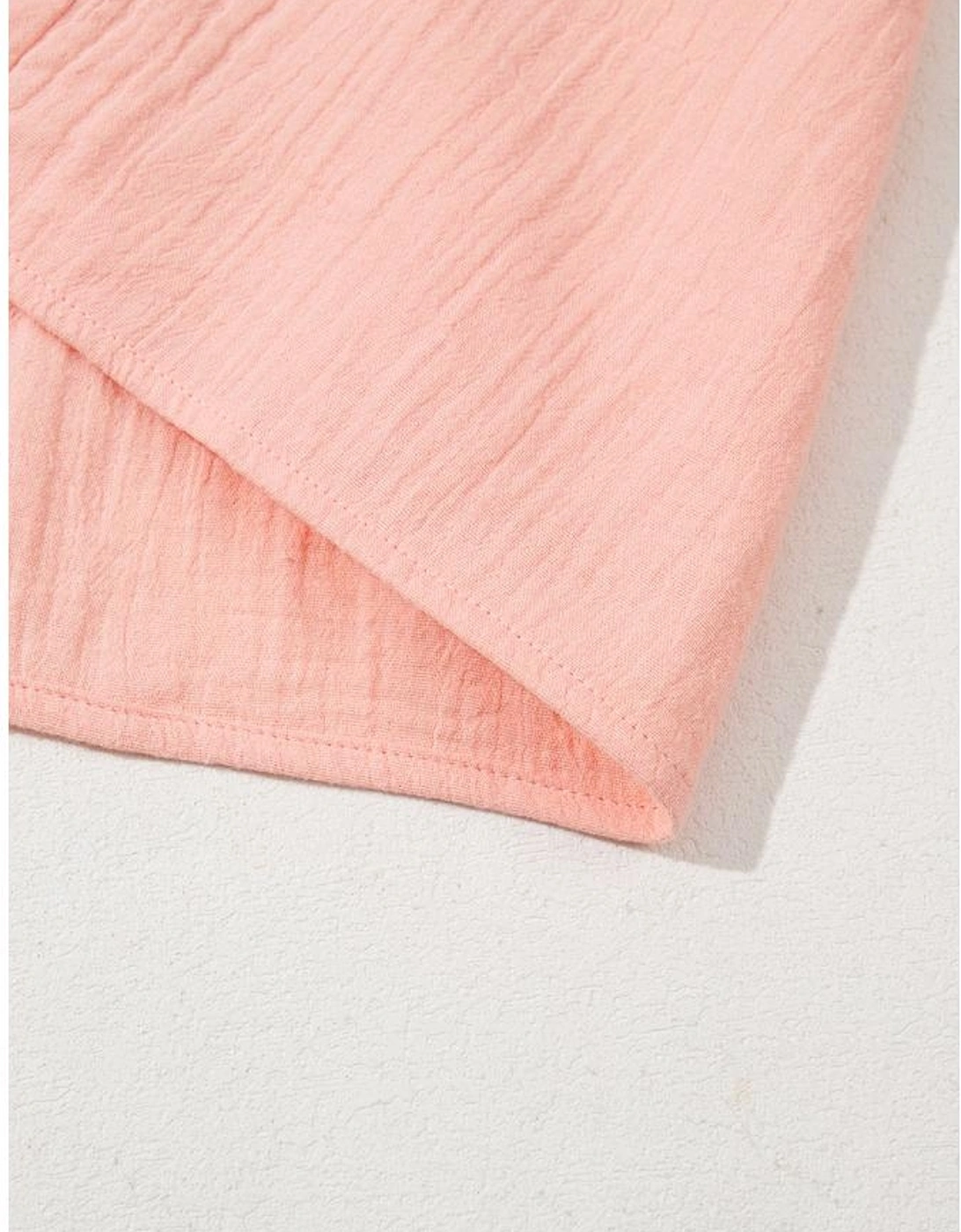 Apricot Pink Plus Size Textured Wide Short Sleeve Babydoll Blouse