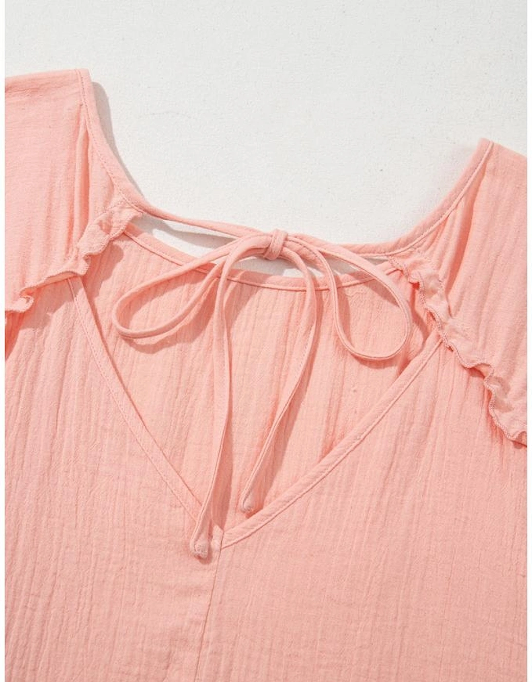 Apricot Pink Plus Size Textured Wide Short Sleeve Babydoll Blouse