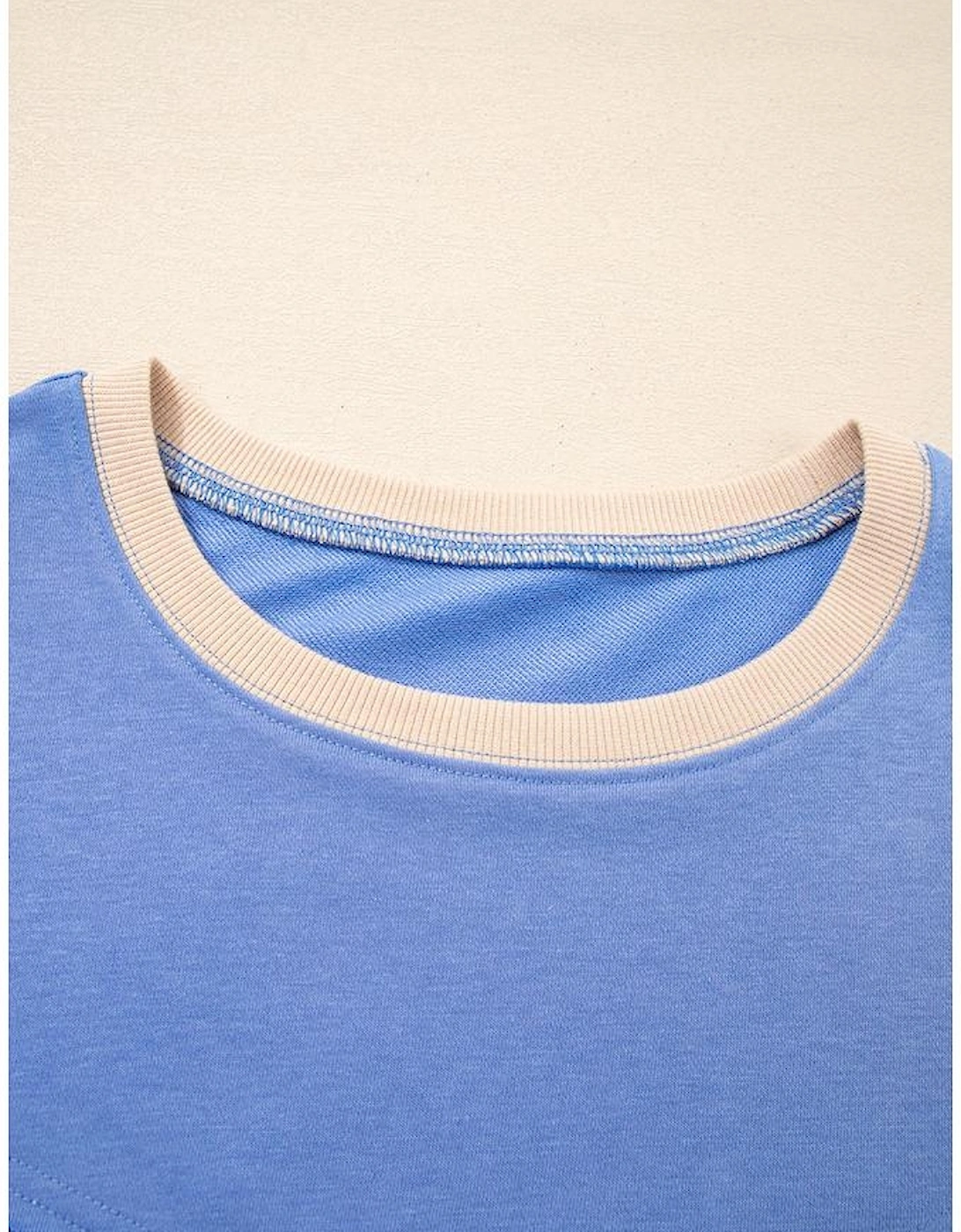 Blue Exposed Seam Floral Mixed Patchwork Relaxed Plus Size Top