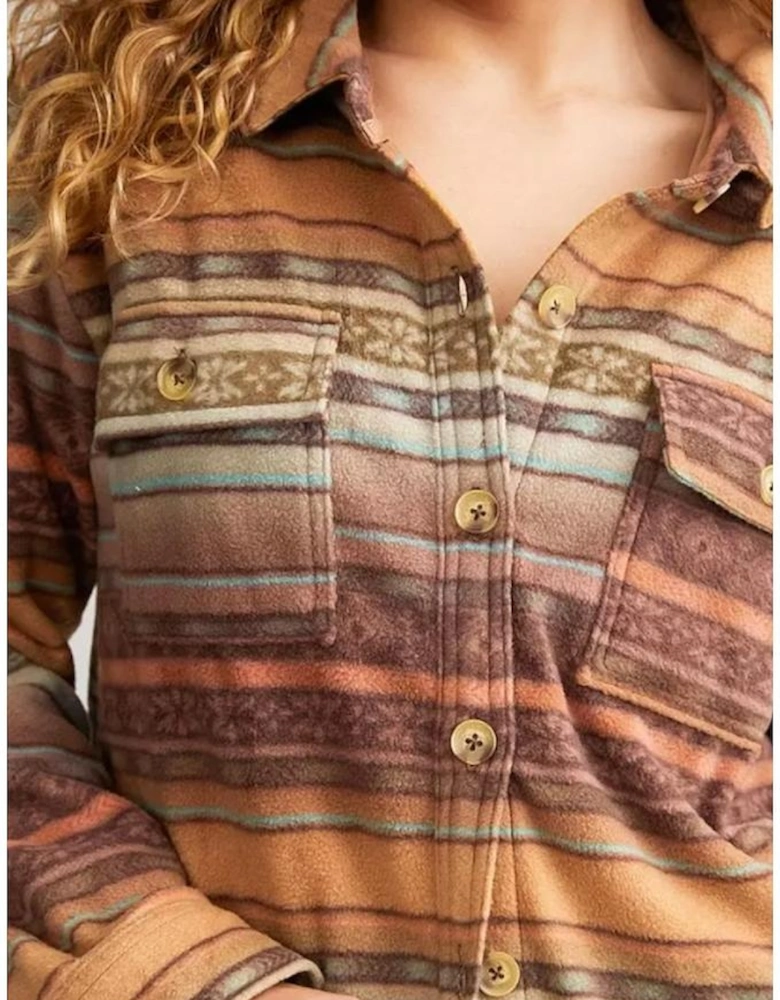Brown Western Print Fleece Shacket