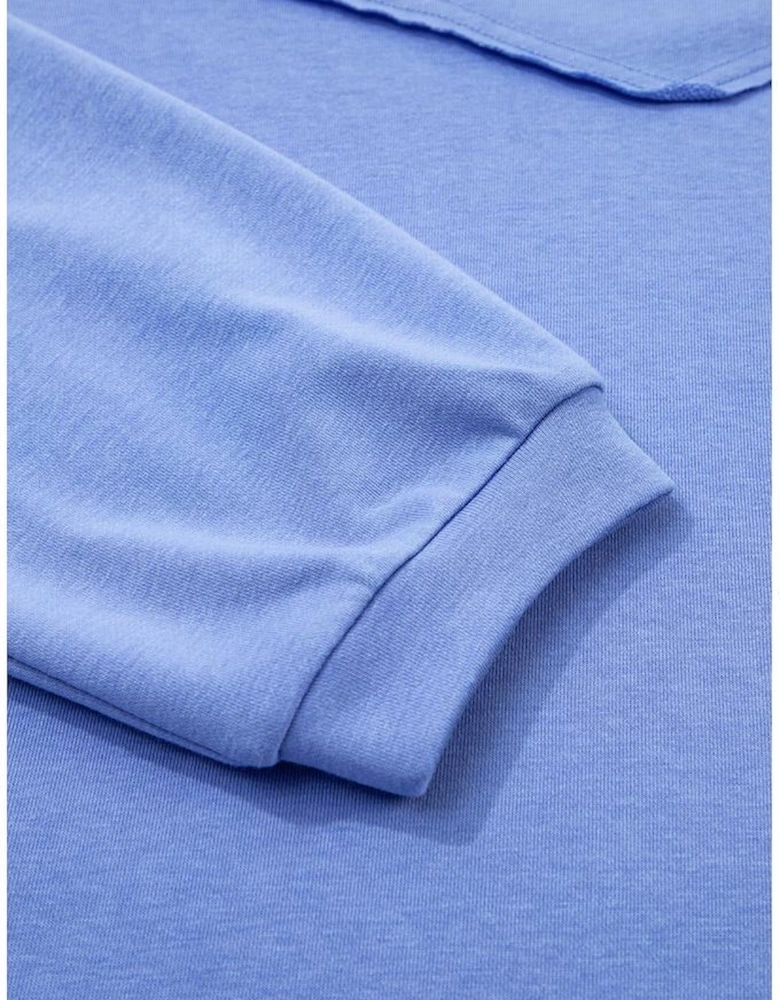 Blue Exposed Seam Floral Mixed Patchwork Relaxed Plus Size Top