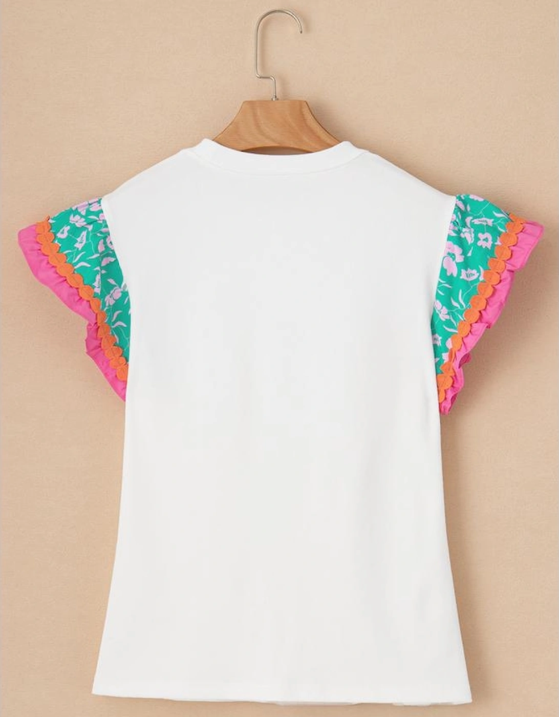 White Contrast Ricrac Floral Sleeve Top