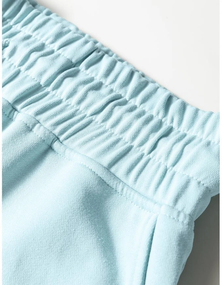 Mist Blue Drop Shoulder Puff Sleeve Crop Pullover Drawstring Wide Leg Pants Set