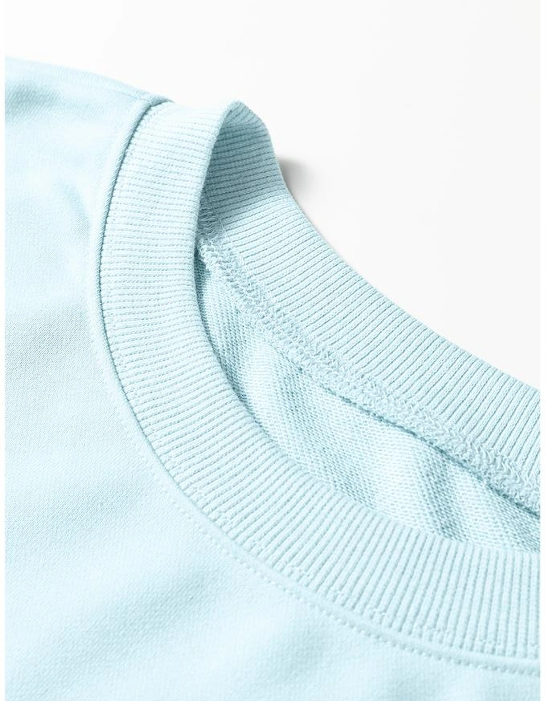 Mist Blue Drop Shoulder Puff Sleeve Crop Pullover Drawstring Wide Leg Pants Set