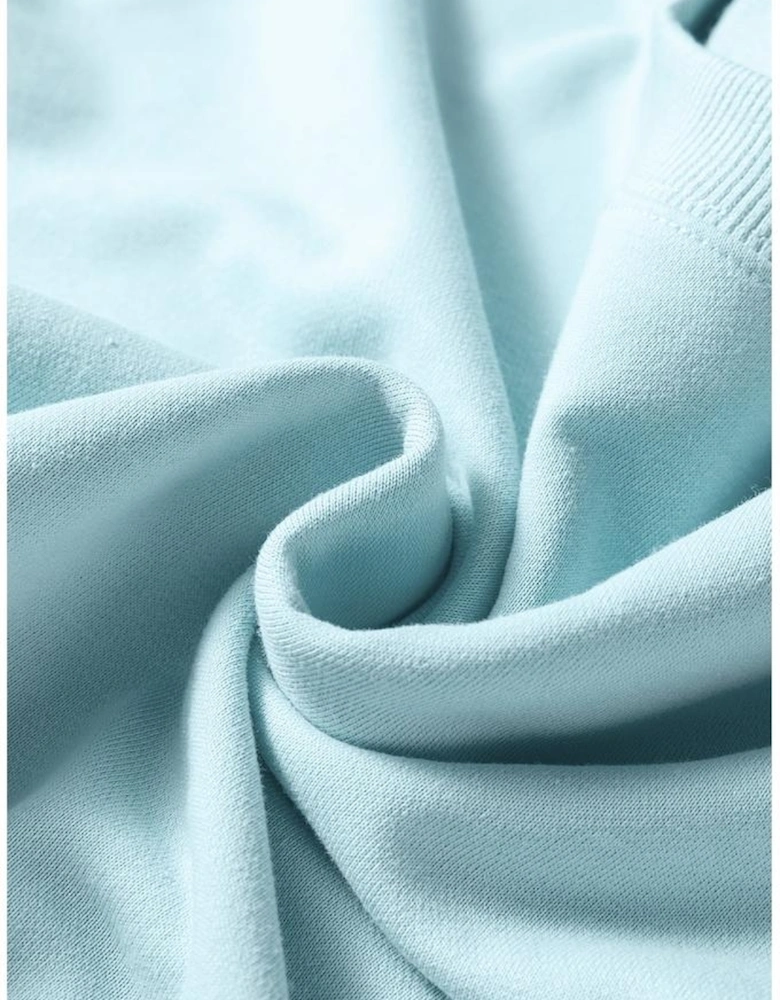 Mist Blue Drop Shoulder Puff Sleeve Crop Pullover Drawstring Wide Leg Pants Set