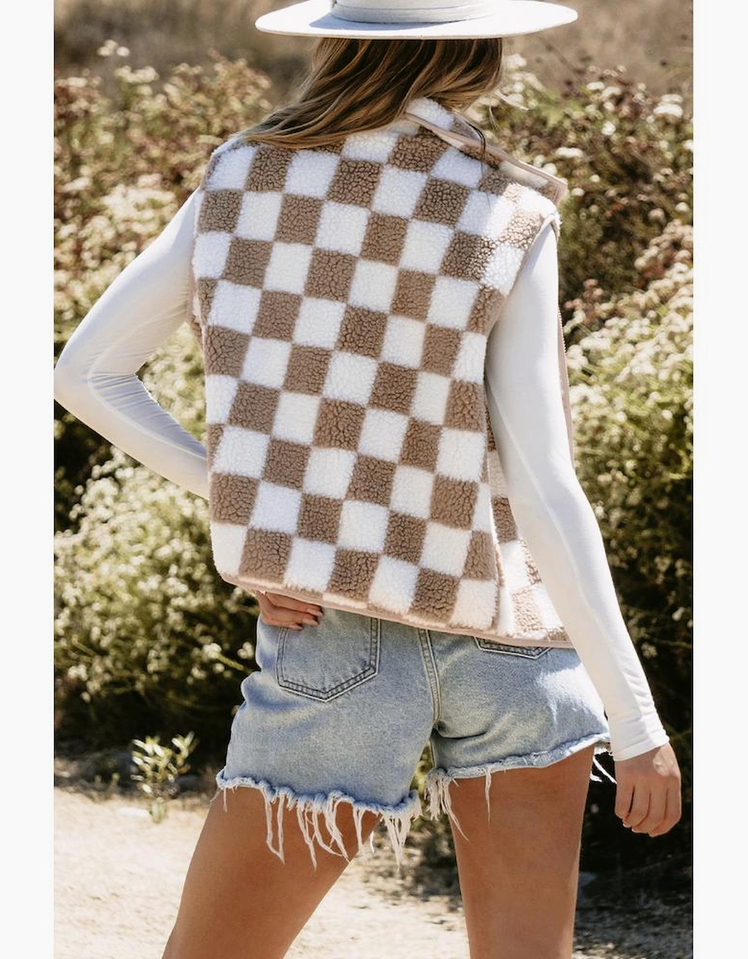 Khaki Checkered Sherpa Collared Jacket Vest, 15 of 14