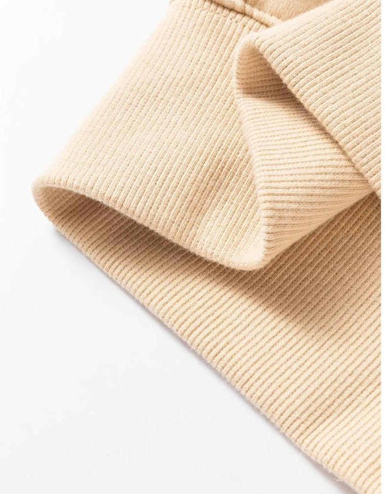 Beige Contrast Striped Patchwork Drop Shoulder Loose Sweatshirt