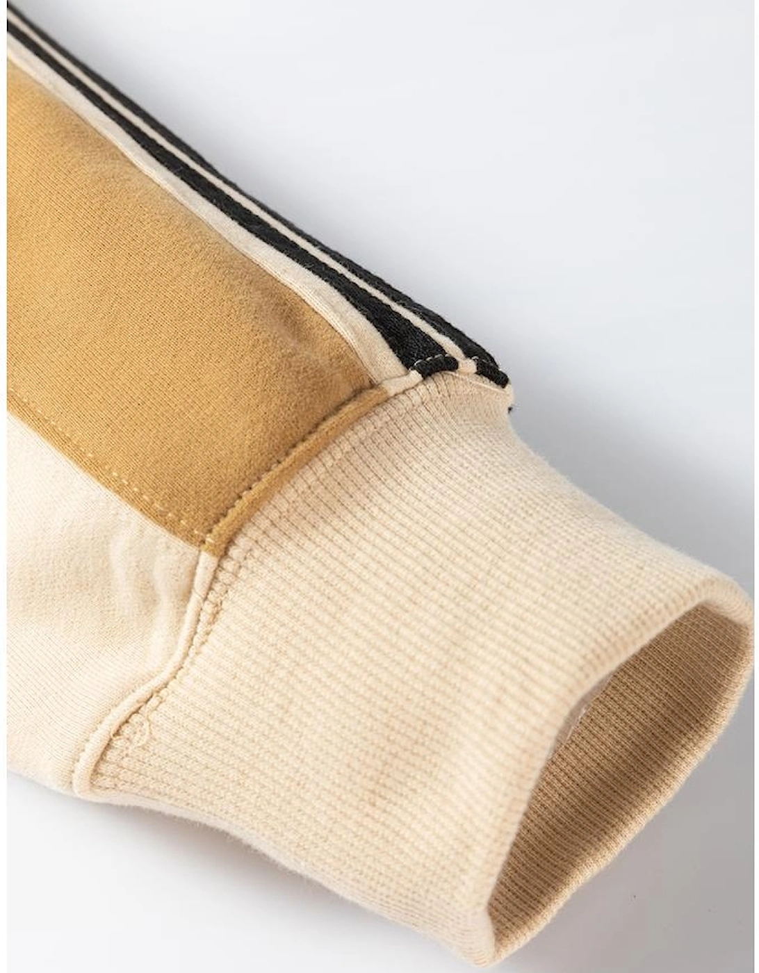 Beige Contrast Striped Patchwork Drop Shoulder Loose Sweatshirt