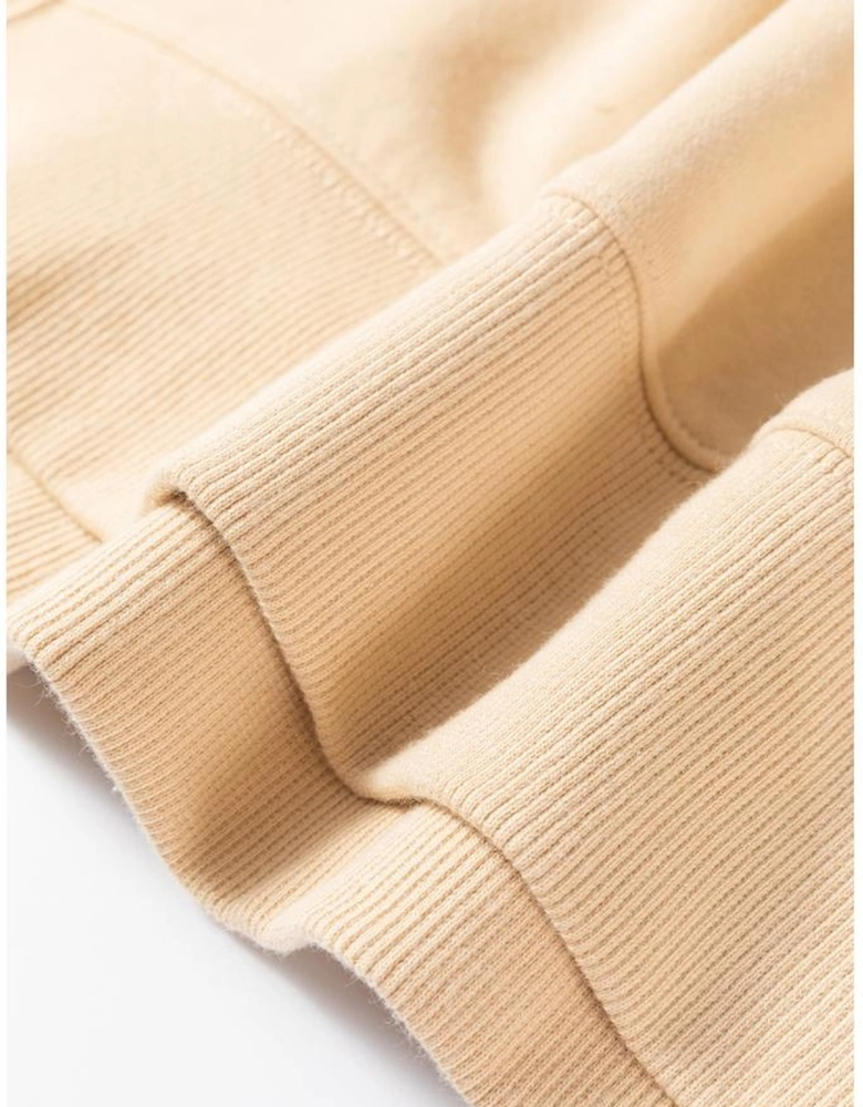 Beige Contrast Striped Patchwork Drop Shoulder Loose Sweatshirt