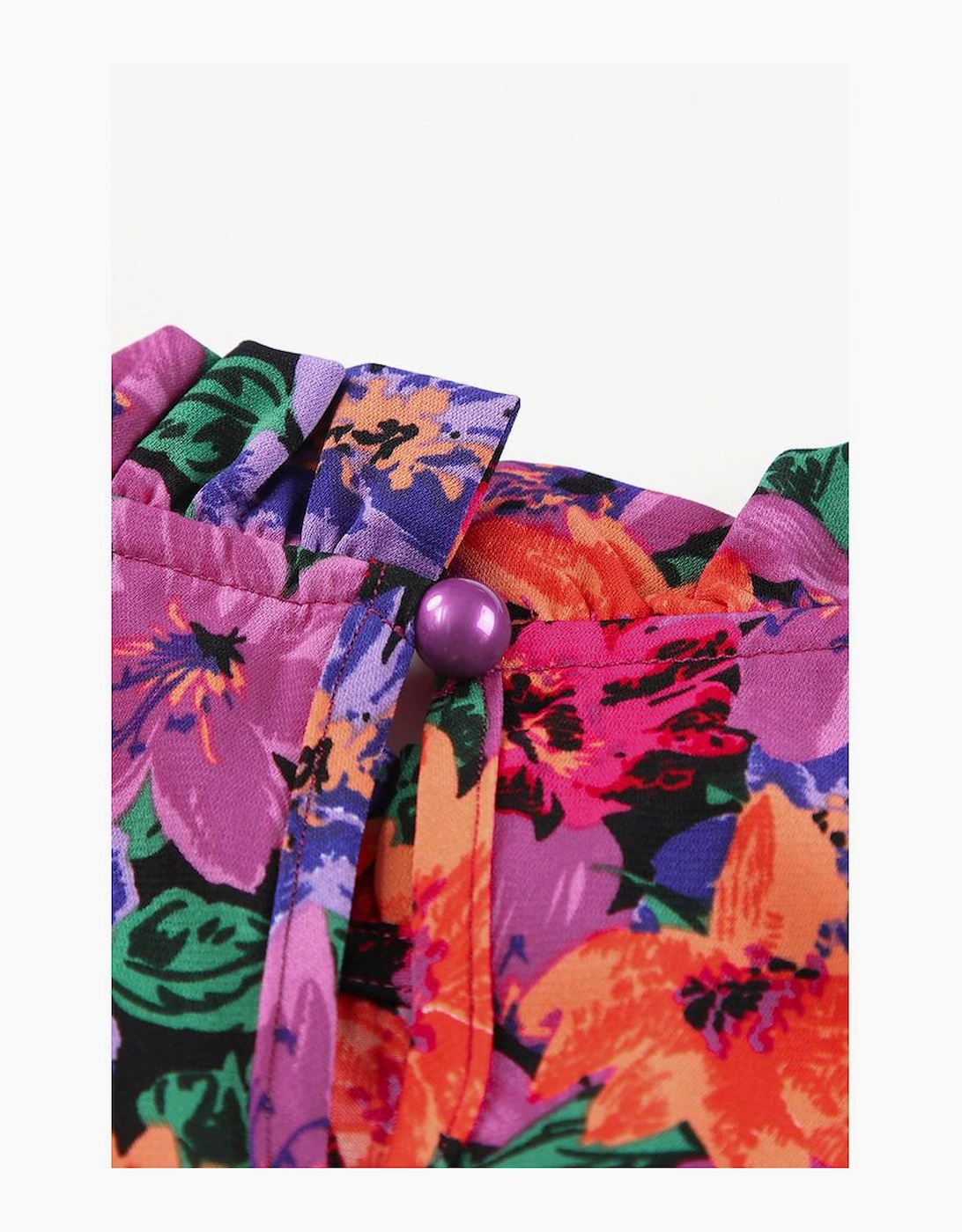Multicolor Floral Print Round Neck Puff Sleeve Blouse
