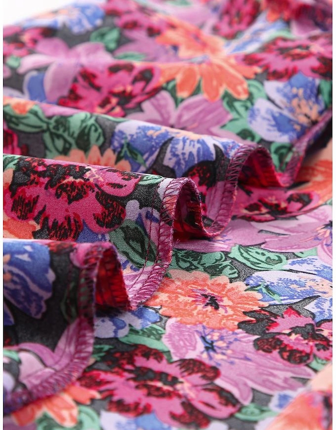 Multicolor Floral Print Round Neck Puff Sleeve Blouse