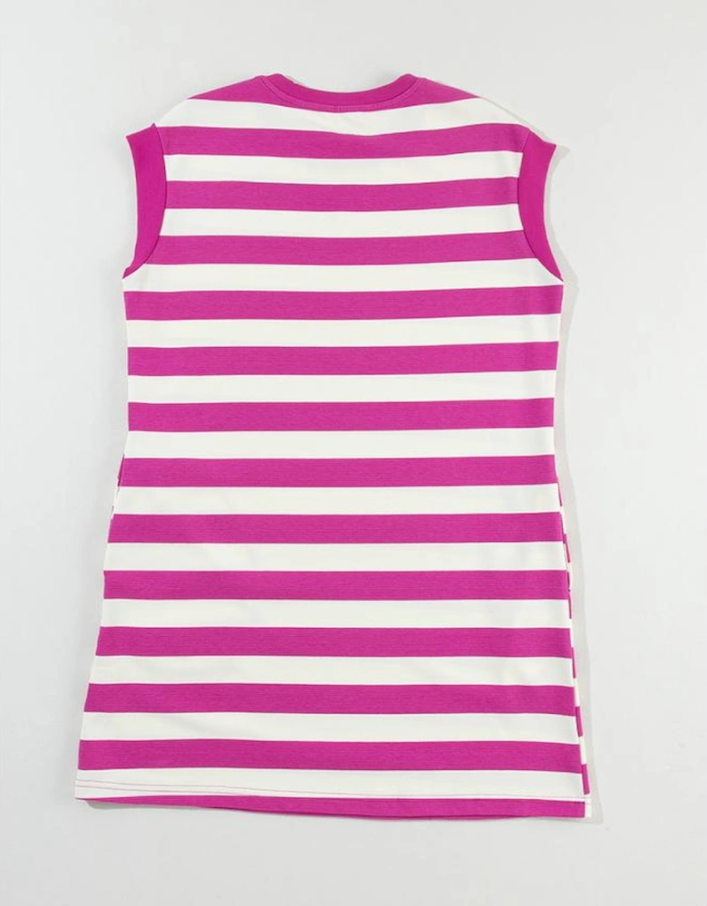 Rose Stripe Cap Sleeve Pocketed Shift T-shirt Dress