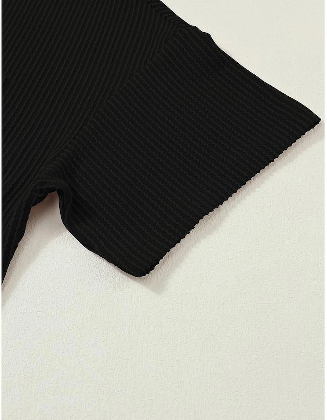 Black Corded V Neck Chest Pocket Loose T-shirt