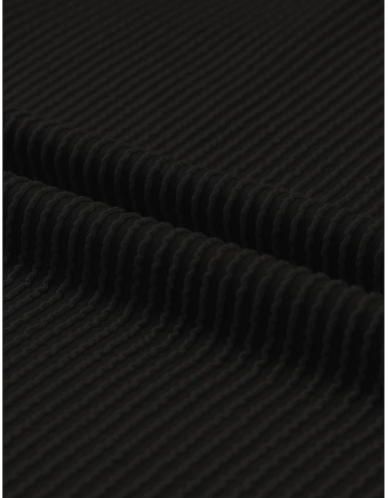 Black Corded V Neck Chest Pocket Loose T-shirt