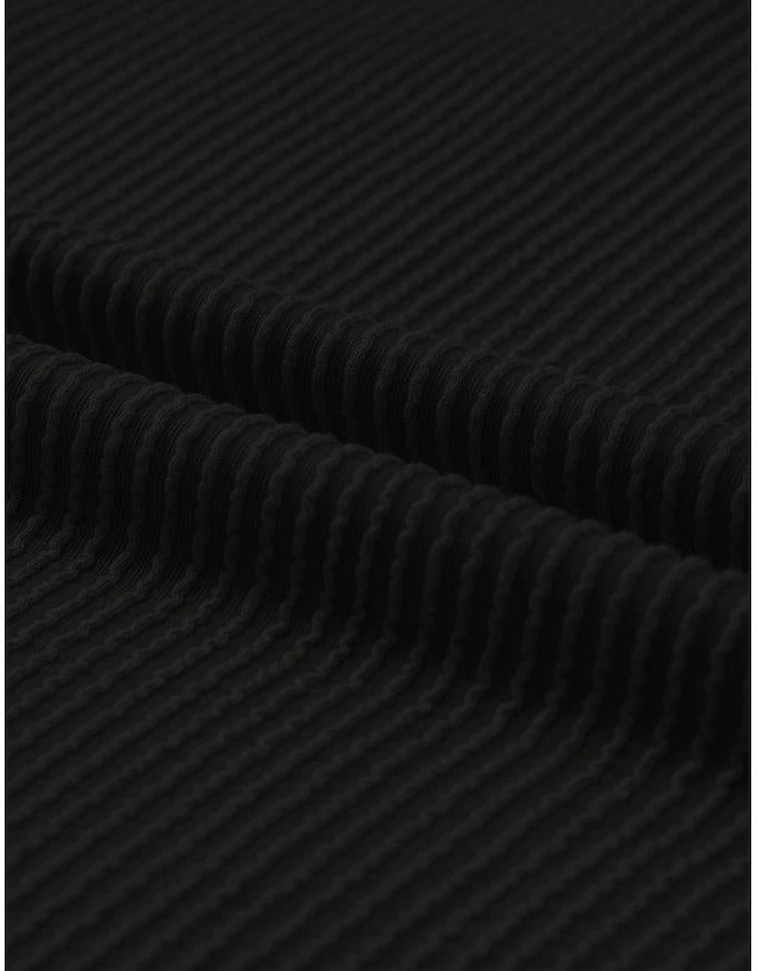 Black Corded V Neck Chest Pocket Loose T-shirt