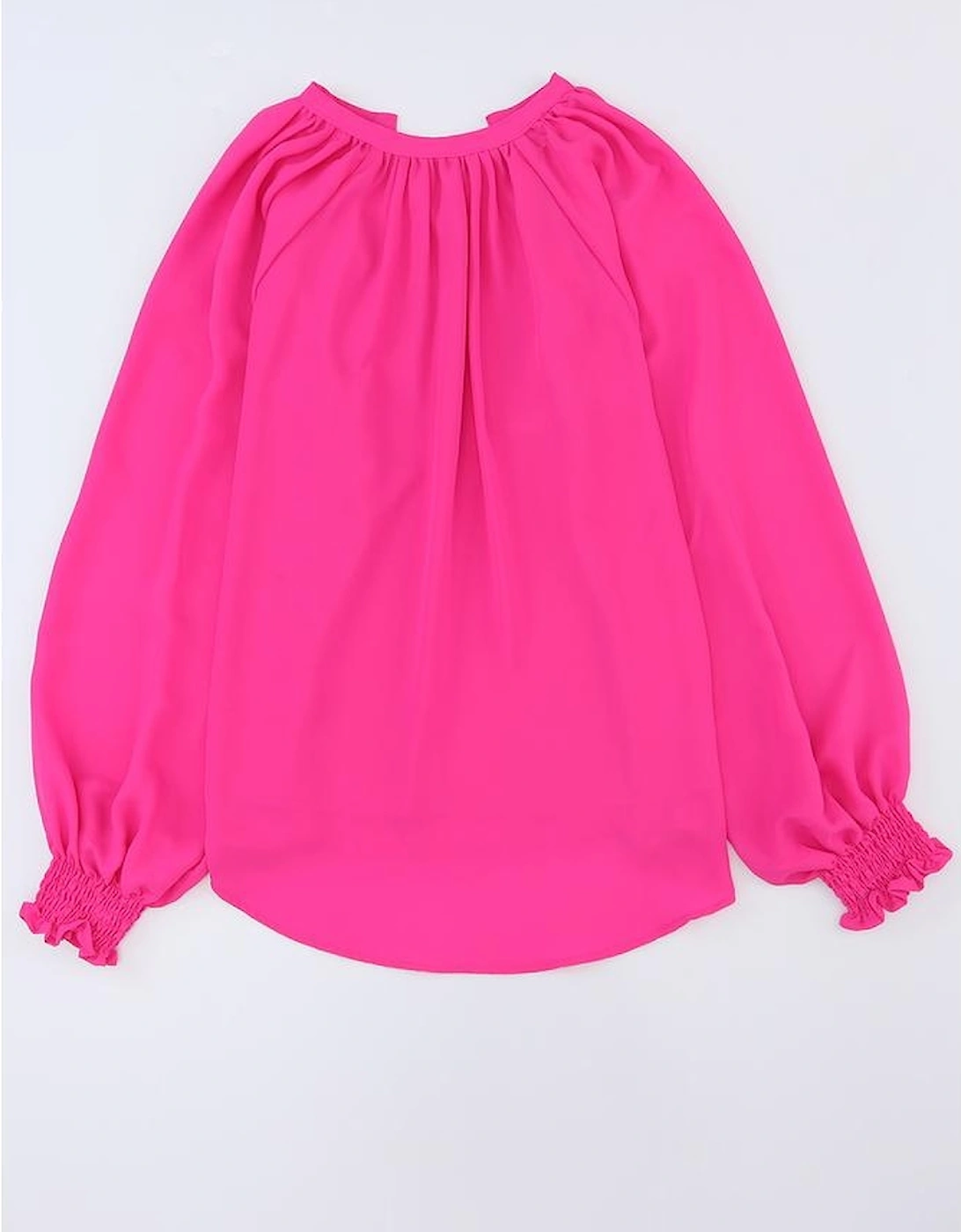 Rose Pleated V Neck Puffy Sleeve Blouse