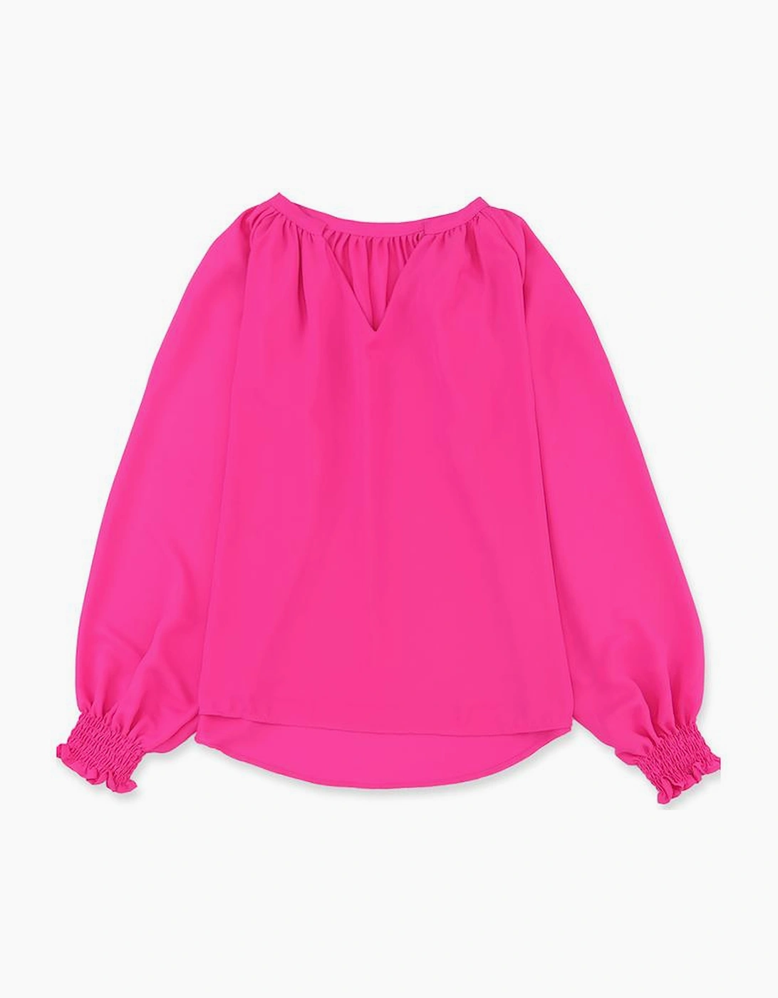 Rose Pleated V Neck Puffy Sleeve Blouse